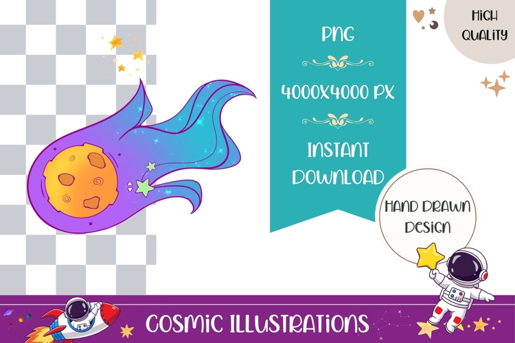 Hand Drawn Cosmic Illustration, Cartoon Comet PNG