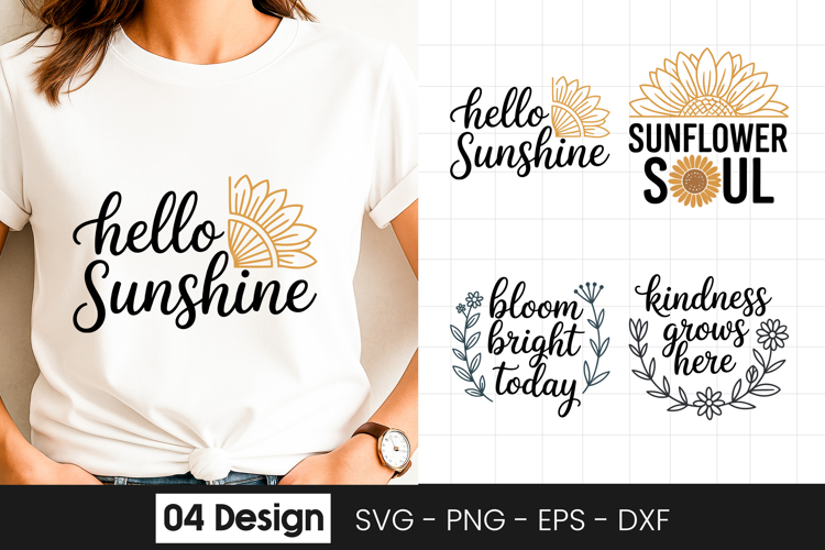 Hello Sunshine Floral Quote SVG PNG