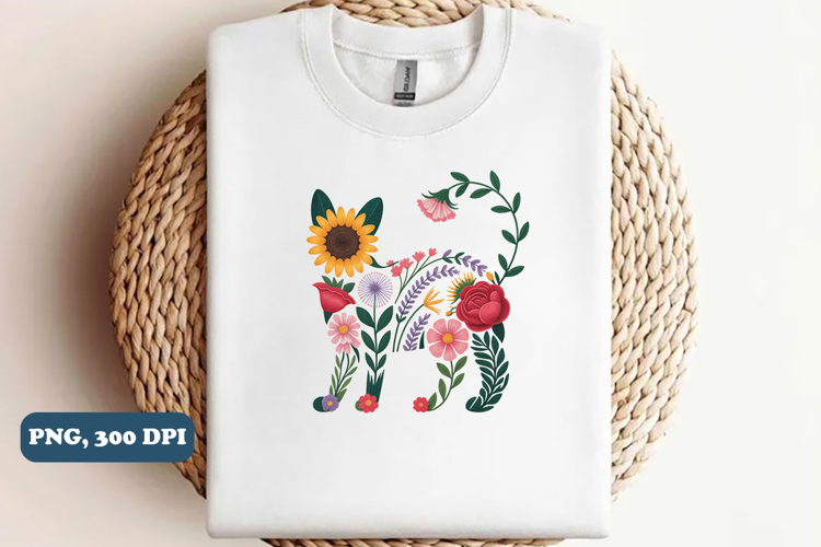 Wildflower Cat Png sublimation design