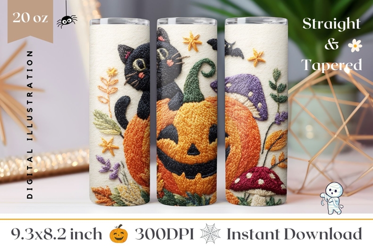 Knitted Halloween Tumbler, Halloween Black Cat Tumbler Print