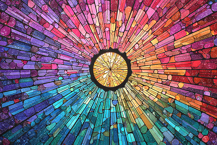 Vibrant Stained Glass Sunburst Abstract Background
