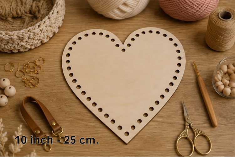 Basket bottom heart 10 inch 25 cm with crochet holes files