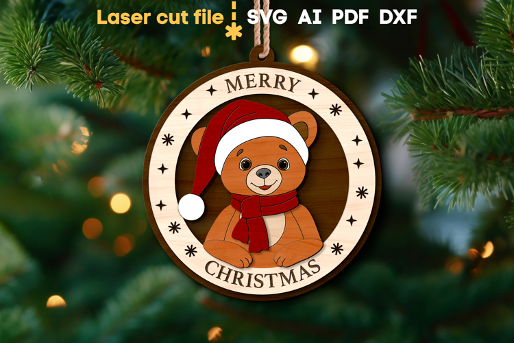 Christmas Bear Sign SVG laser cut files for Glowforge