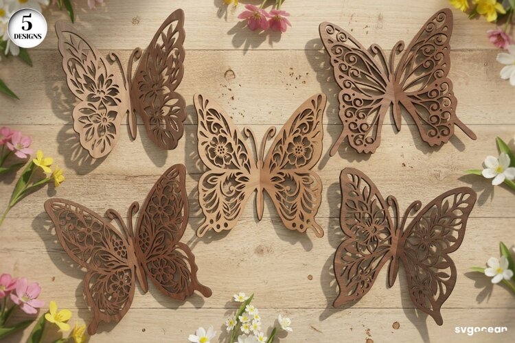 3D Floral Butterflies SVG Bundle | Glowforge | Laser Cut