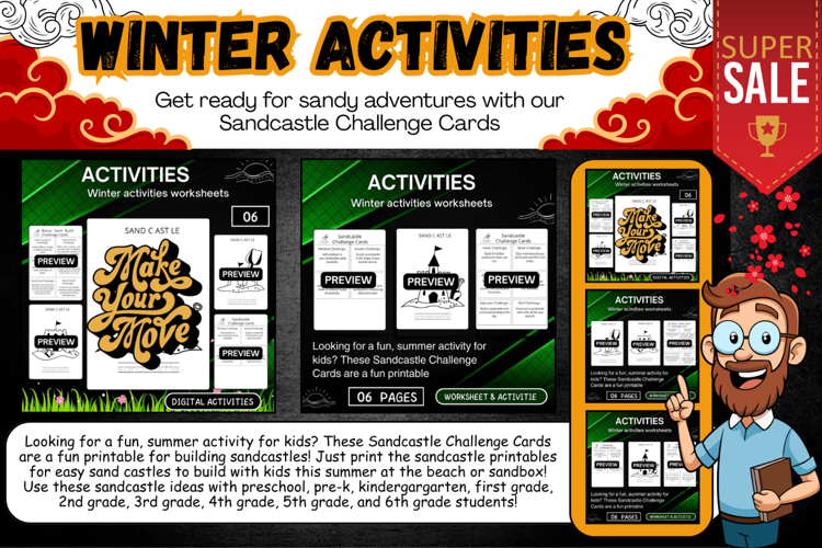 Winter activities Sandcastle Challenge Cards worksheets
