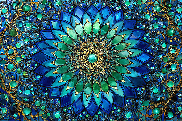 Ornate Stained Glass Mandala Mosaic Artwork