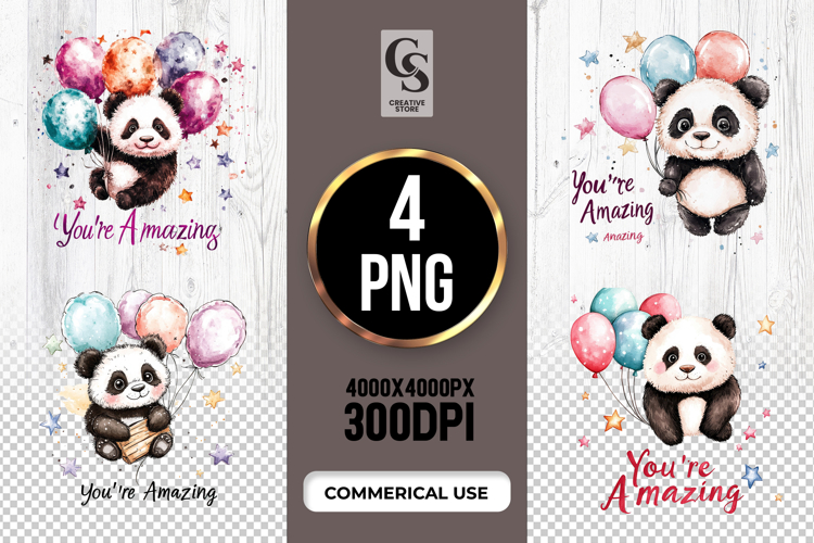 Cute Panda Balloons Quote Clipart Sublimation PNG