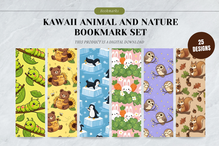 Kawaii Animal and Nature Bookmark Set,Cute Forest Friends