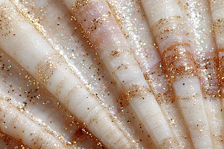 White and gold sparkly nail polish on fingernails