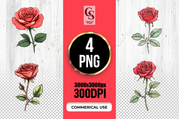 Red Rose Botanical Clipart Sublimation PNG