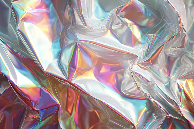 Crumpled holographic foil with reflective surfaces