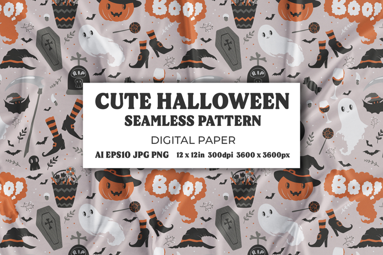 Seamless Halloween Digital Paper, Cute Pattern Design