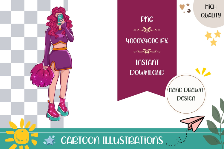Hand Drawn School Girl Illustration, Cheerleader PNG