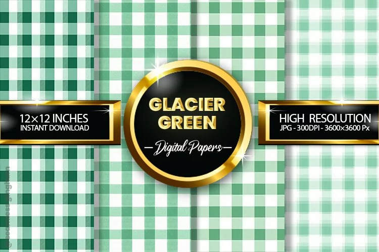 Glacier Green Gingham Digital Papers 04 Variations