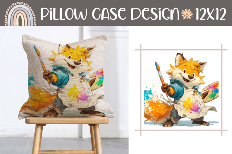 Cartoon Fox Pillow Sublimation, Art Pillow Design