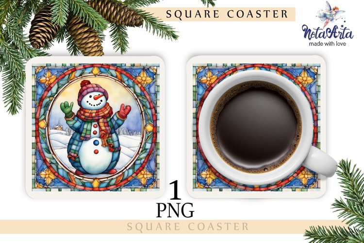 STAINED GLASS SNOWMAN Coasters example image 1