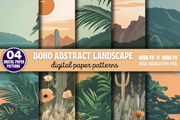 Boho Abstract Landscape Background Paper PNG