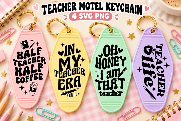 Trendy Motel Keychain SVG PNG, Groovy Retro Quotes example image 1