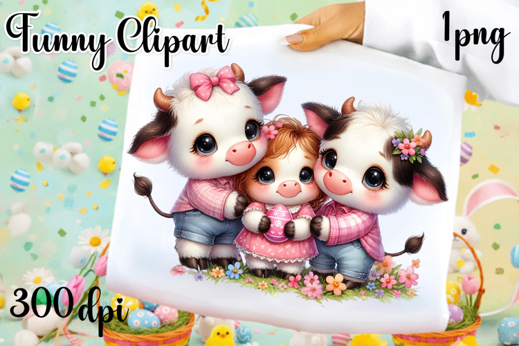 Spring animal clipart|Cute cow easter animals clipart