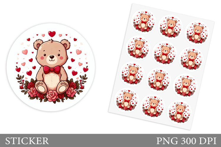 Cute Bear Sticker Design. Valentines Bear Sticker Printable