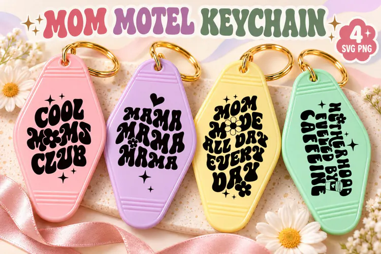 Mom Motel Keychain SVG PNG, Groovy Mama Sayings