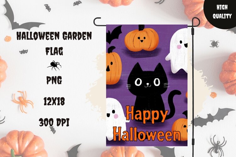 Black Cat Halloween Garden Flag, Spooky Garden Flag example image 1