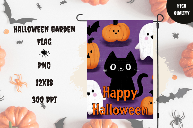 Black Cat Halloween Garden Flag, Spooky Garden Flag