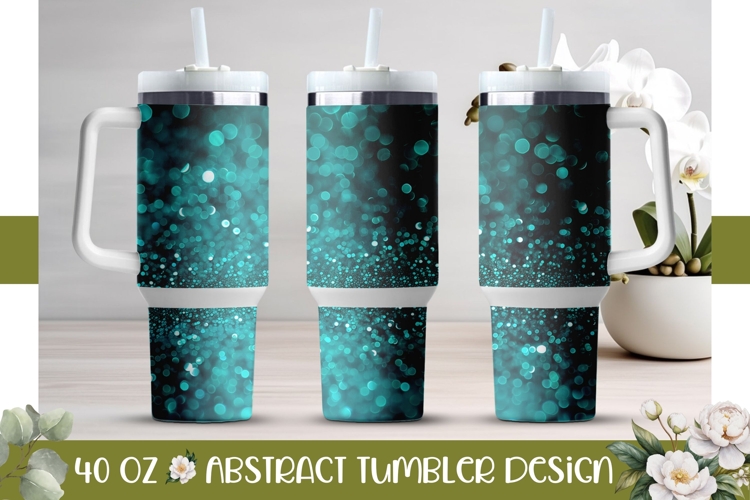 Blue Glitter Tumbler Design, Turquoise 40 Oz Tumbler Wrap