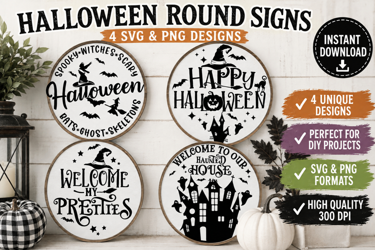 Halloween Round Signs SVG PNG, Spooky Witch Decor