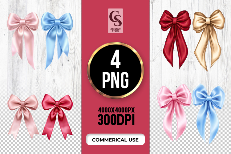 Colorful Satin Ribbon Bow Clipart Sublimation PNG