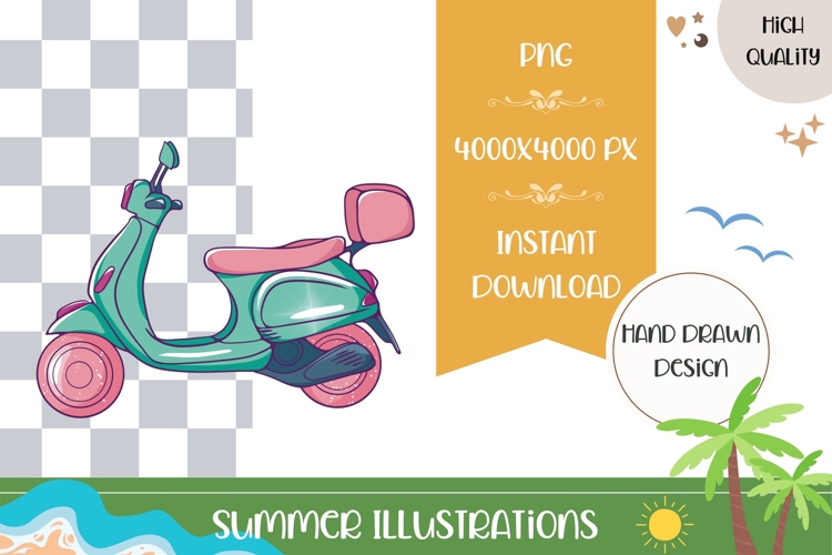 Hand Drawn Scooter Illustration, Cartoon Scooter PNG