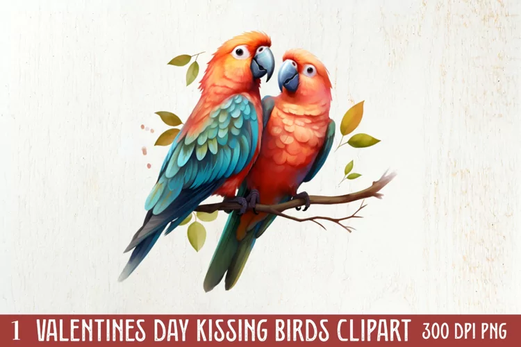 Valentine Kissing Birds Clipart, Valentine Couplet