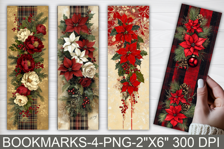 Christmas Red Floral Bookmarks