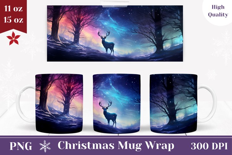Winter Forest Mug Design, Christmas Deer Coffee Mug Wrap