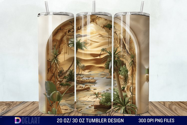3D Tranquil Desert Oasis Stained Glass Tumbler Wrap example image 1
