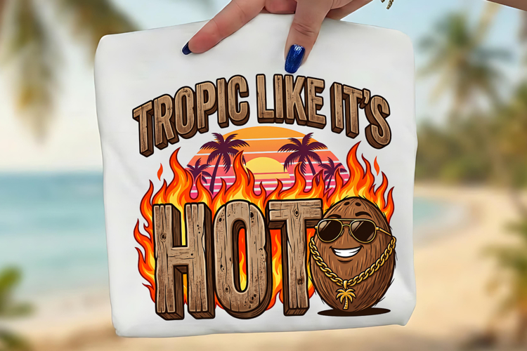 Tropic Like Its Hot PNG, Retro Coconut Sublimation Design