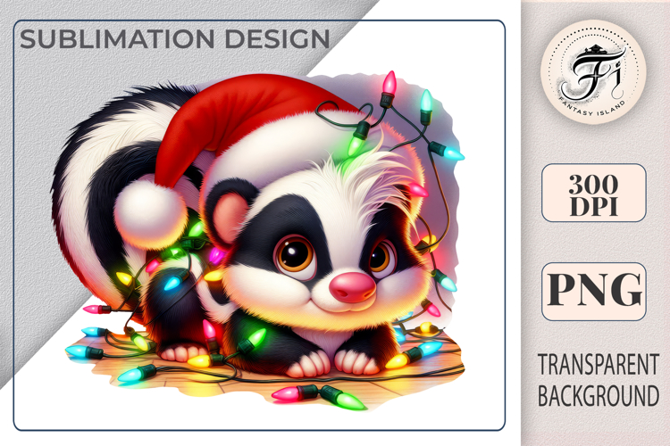 Cute Christmas Skunk Clipart | Adorable Skunk with Santa Hat