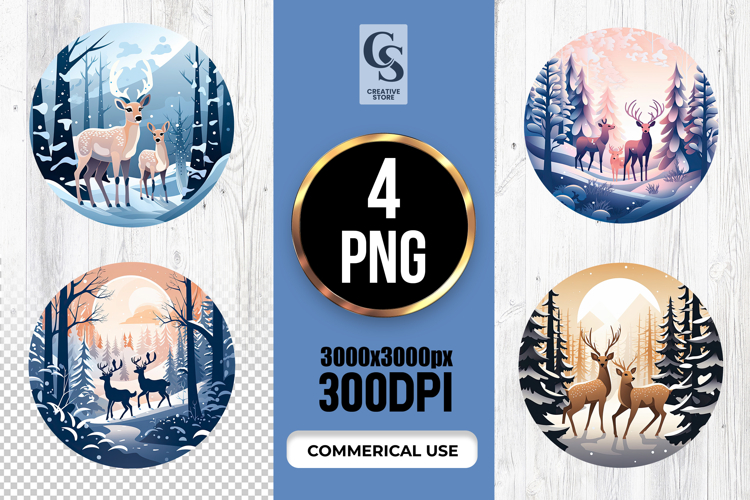 Deer Forest Wildlife Scene Clipart Sublimation PNG