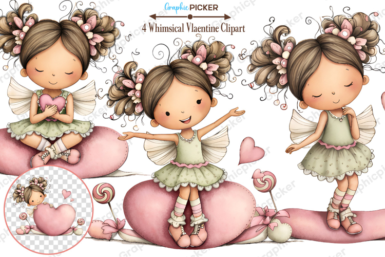 Whimsical Valentine Fairy Clipart, Valentines Day PNG