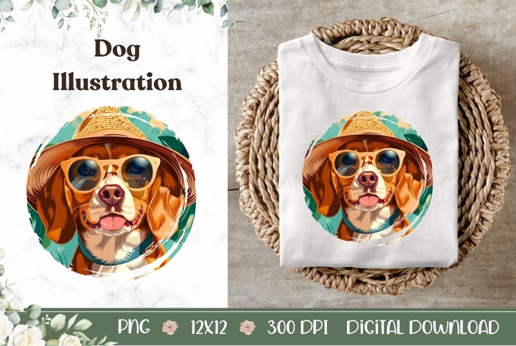 Beagle Dog Illustration, Summer Beagle Dog Sublimation