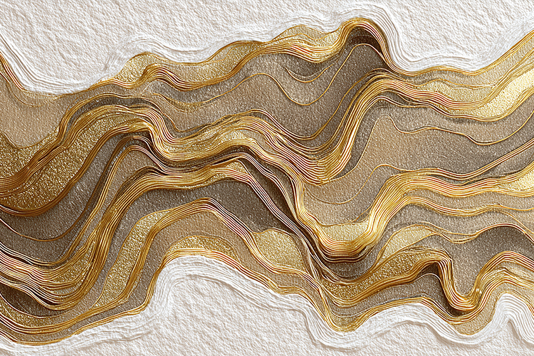Golden and white wavy lines on a textured surface