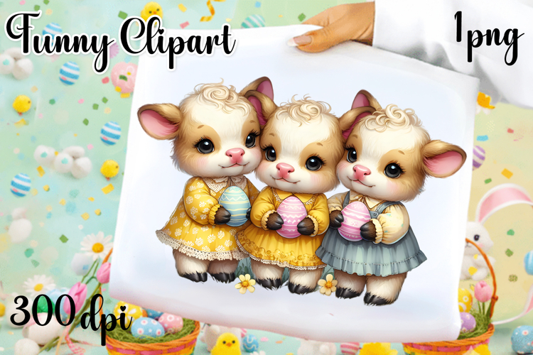 Spring animal clipart|Cute cow easter animals clipart