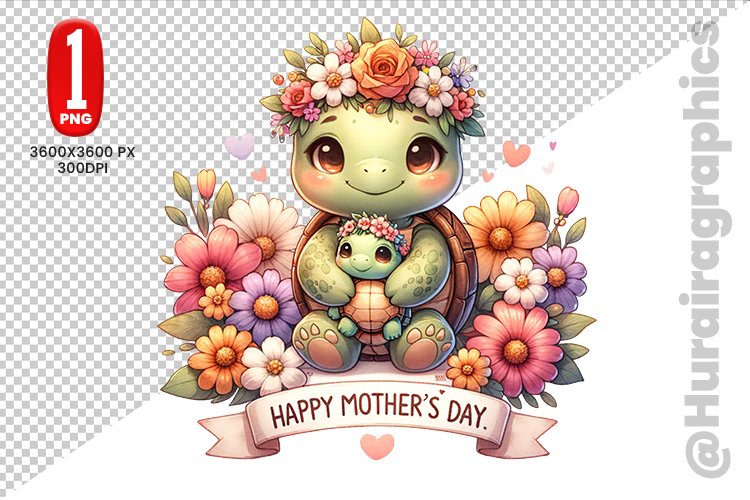 Cute Turtle Clipart - PNG File