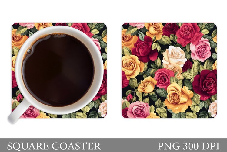 Roses Coaster Sublimation. Flowers Square Coaster Design