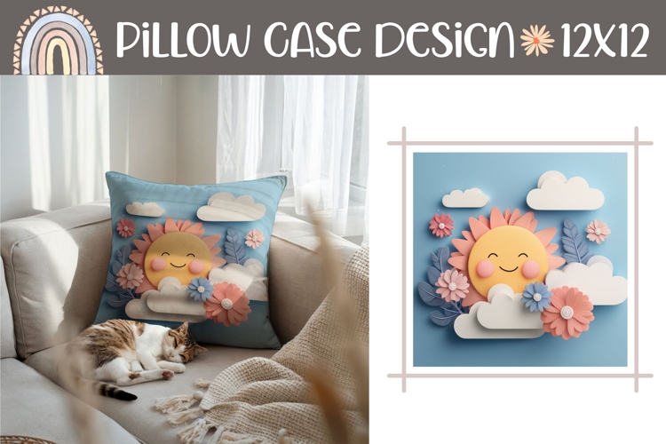 3D Summer Pillow Case, Sun Pillow Design, Sun PNG