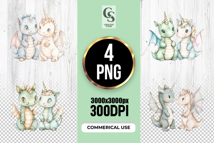 Cute Unicorn Dragon Friends Clipart Sublimation PNG