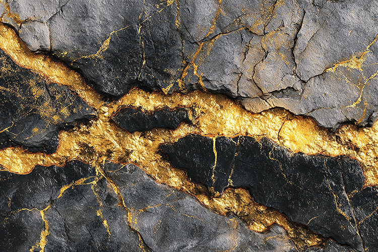 A black and gray marble surface with golden veins