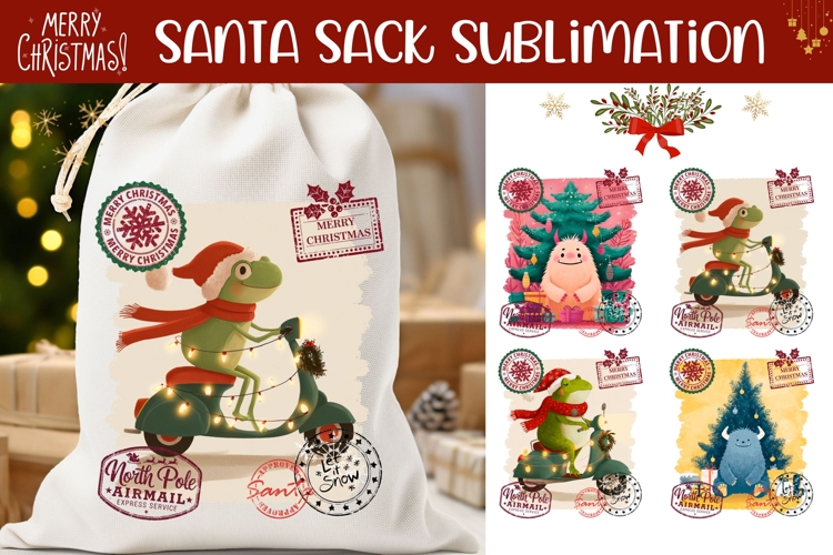 Christmas Frog Santa Sack, Christmas Monster Santa Sack