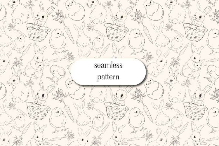 Easter Bunny Seamless Pattern, Hand Drawn Nursery Art