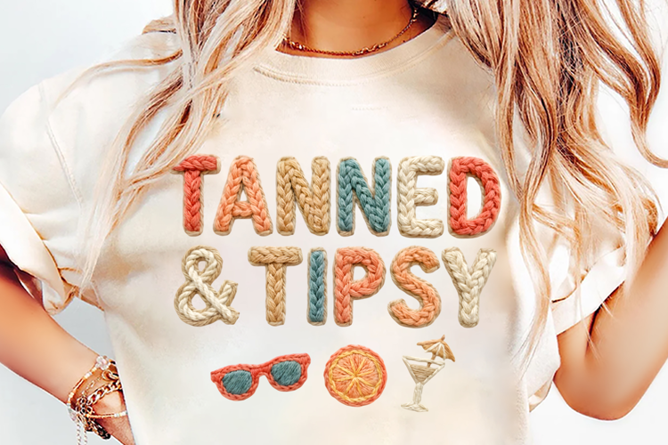 Tanned and Tipsy Retro Summer Beach T-Shirt Sublimation PNG